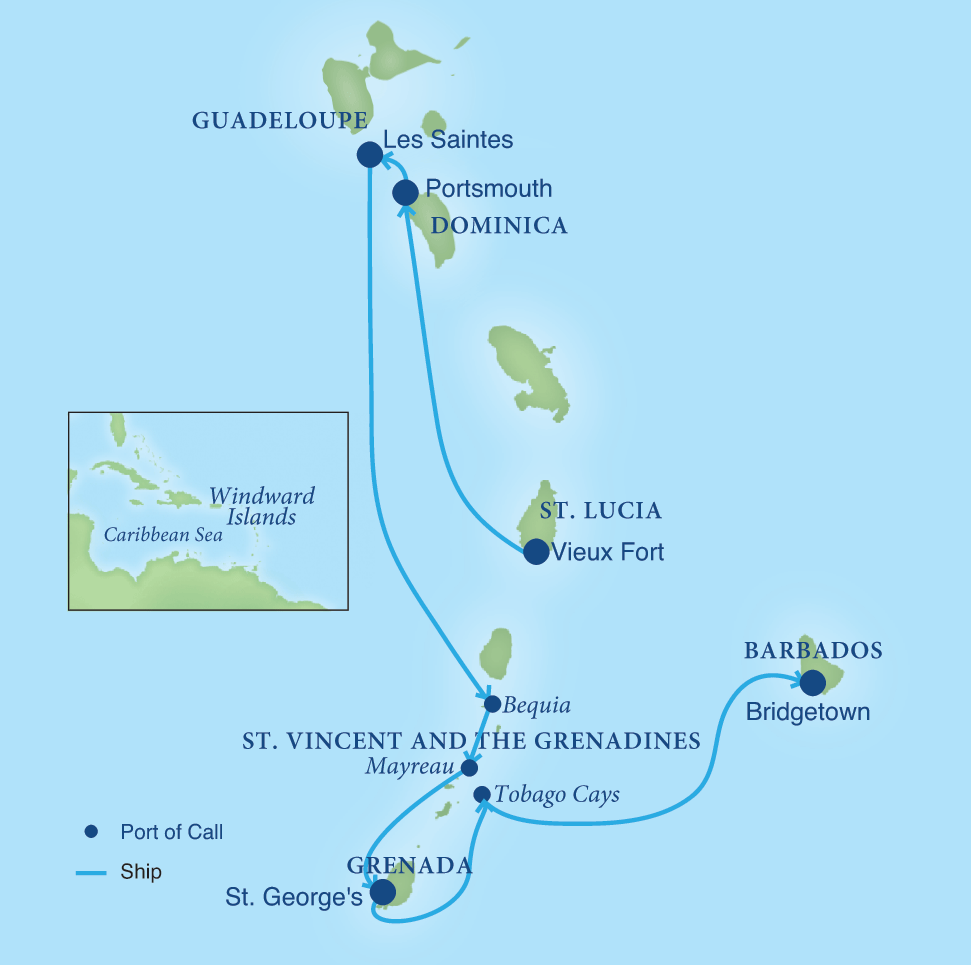 加勒比海迎風群島的巡航地圖